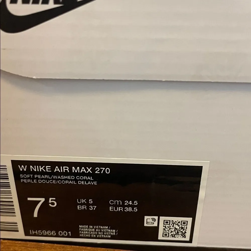 Nike Air Max 270 Soft Pearl/Washed Coral US Women Size7.5/UK5/EU38.5(IH5966-001)